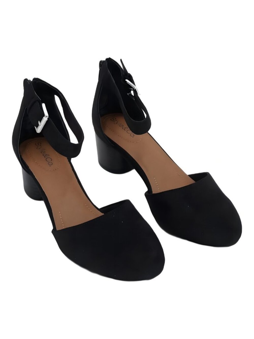 Style Co Alinaa Two-Piece Round Toe Block Heel Shoes Black Size 6.5M